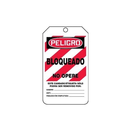 Accuform Spanish Safety Tags, DANGER LOCKED OUT DO NOT OPERATE, 5.75in x 3.25in, RP-Plastic, 5PK SHMLT407PTM